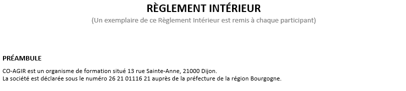 Règlement Intérieur Préambule