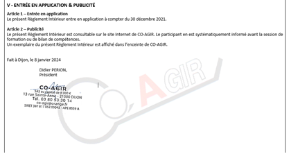 Règlement Intérieur section V