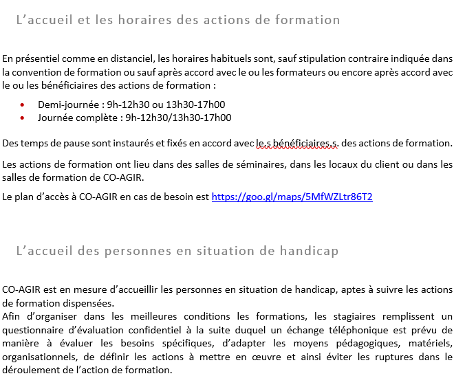 Conditions d'accueil 1